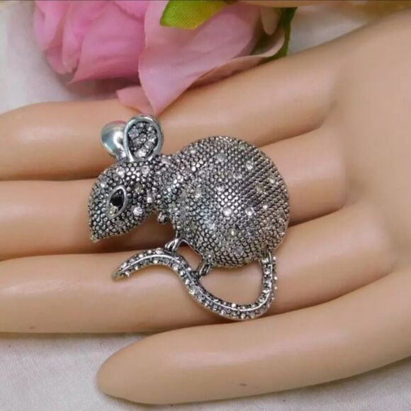Napier Mouse Rat Rodent Crystal Brooch Vintage Signed Pin RARE - Picture 1 of 5